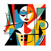 Split-image illustration showing a cleaner as an artist, using vibrant Picasso-like shapes and colors on one side, transforming a chaotic space into a serene and orderly workspace on the other side, symbolizing the creation of a transient masterpiece.