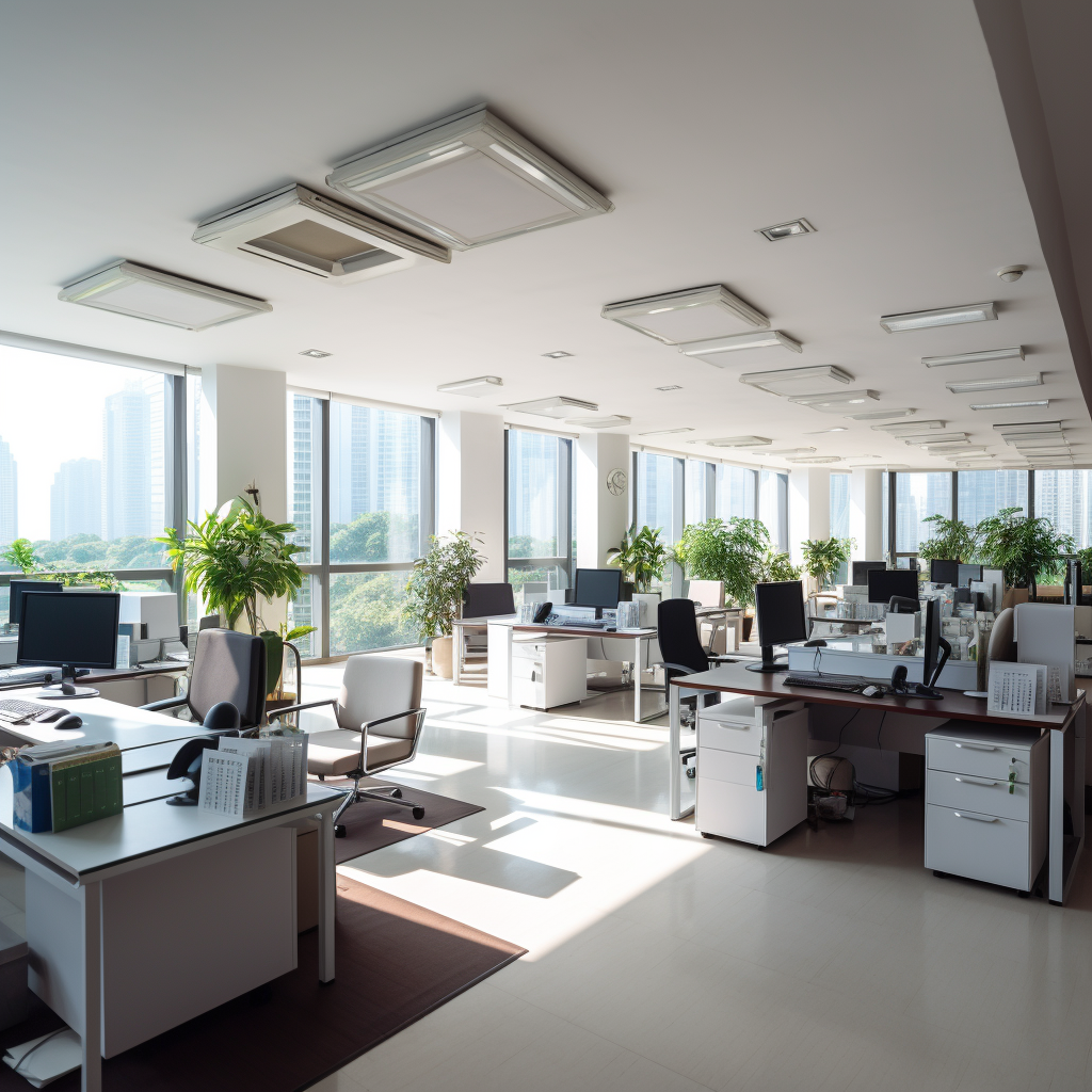 A pristine, organized office space after professional cleaning services.